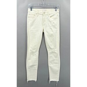 Mother Jeans Womens 25 Looker Ankle Fray Tea Biscuits Off White Designer Denim